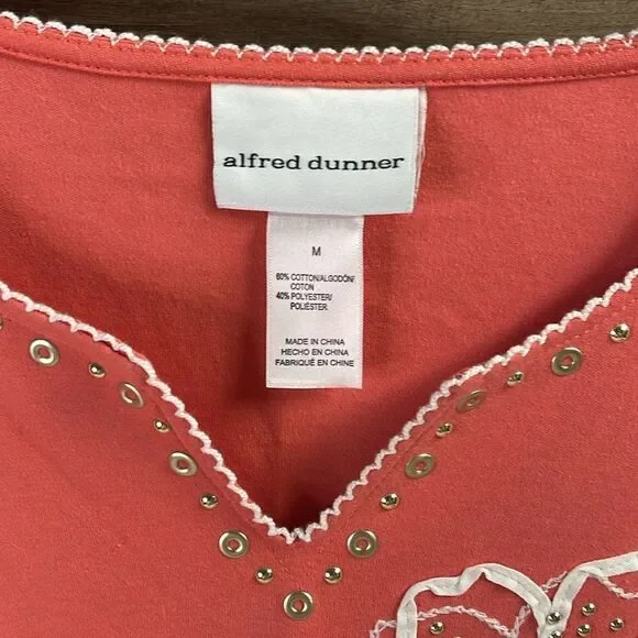 Alfred Dunner Ladies Embellished Floral Top, Size M, Coral and White - Picture 3 of 4